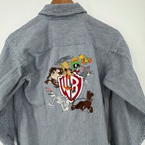 Vintage 90s Warner Bros Looney Tunes Kids Button Down Shirt Striped XL